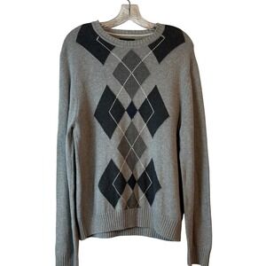 David Taylor Collection Mens Grey Argyle Crew Neck Long Sleeve Sweater S/C